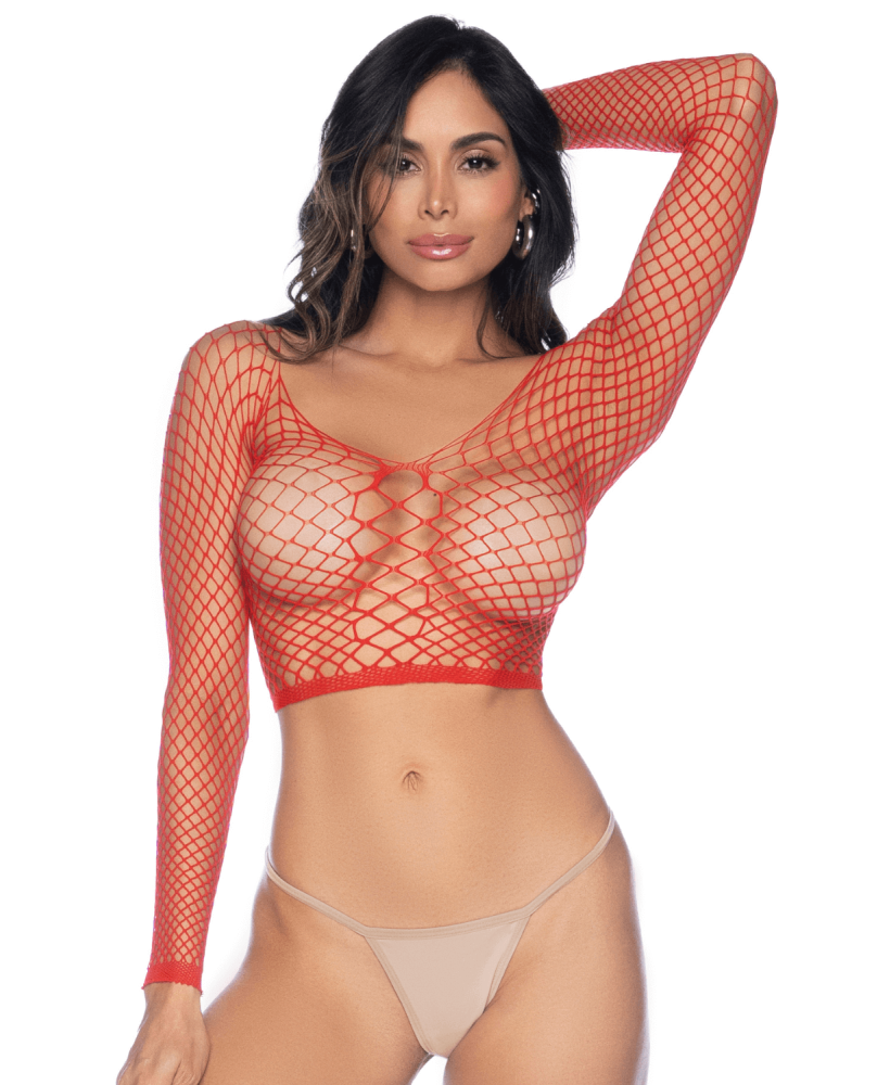 2 en 1 Top ou pantalon en résille rouge 